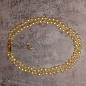 Monet Dbl Strand Pearl Necklace w/ Earrings